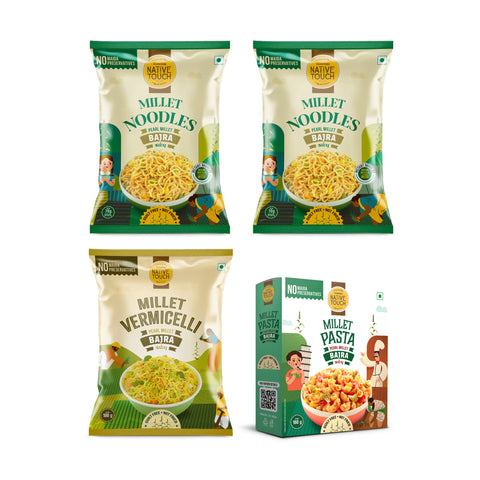 Pearl Millet - Bajra Combo (2 Noodles 1 Vermicelli 1 Pasta)